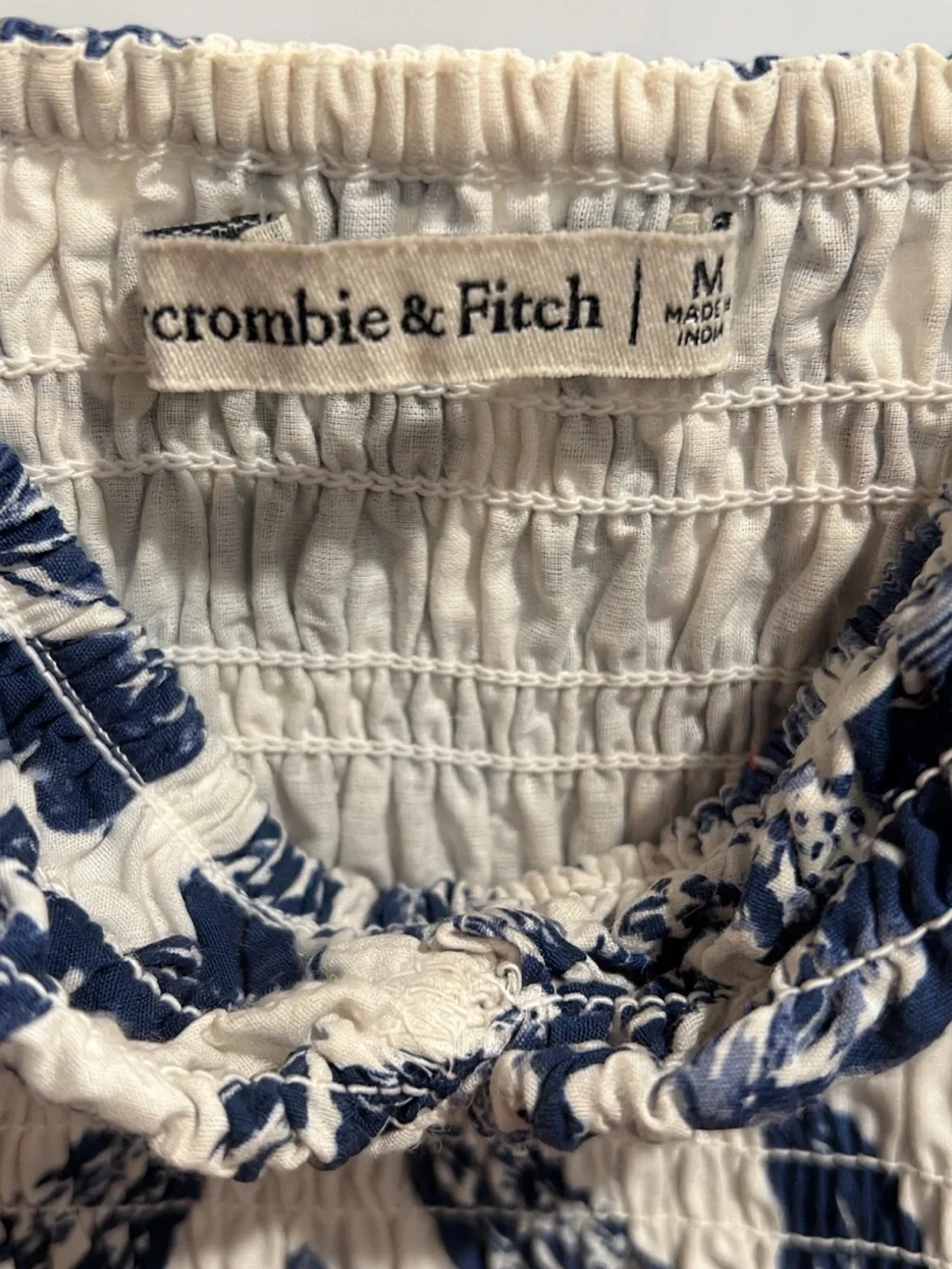 Abercrombie & Fitch Navy Floral Smocked Cream Maxi Dress